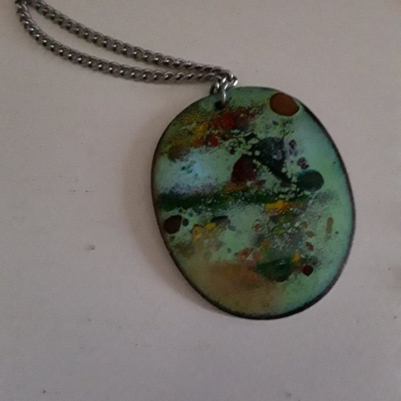 Vintage Enamel Asian Inspired Abstract Necklace - Picture 2 of 3